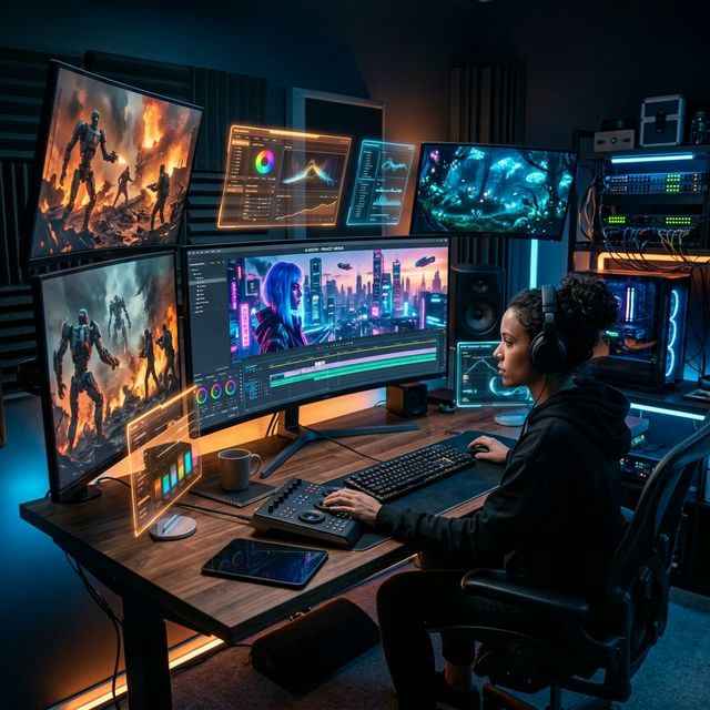 High Tech AI Editing Workspace